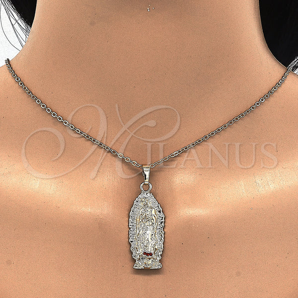 Gold Filled Pendant — Religious Pendant Guadalupe Design with Garnet Crystal Polished — alternate product view — SKU 124857 | Oro Laminado dije — Religious Pendant Guadalupe diseño with Garnet cristal pulido — SKU 124857