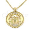 Oro Laminado Fancy Pendant, Gold Filled Style with White Crystal, Polished, Golden Finish, 05.213.0038