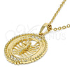 Oro Laminado Fancy Pendant, Gold Filled Style with White Crystal, Polished, Golden Finish, 05.213.0038