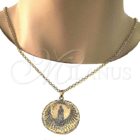 Oro Laminado Religious Pendant, Gold Filled Style Guadalupe Design, Diamond Cutting Finish, Golden Finish, 05.213.0039