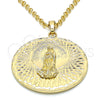Oro Laminado Religious Pendant, Gold Filled Style Guadalupe Design, Diamond Cutting Finish, Golden Finish, 05.213.0039