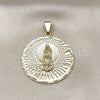 Oro Laminado Religious Pendant, Gold Filled Style Guadalupe Design, Diamond Cutting Finish, Golden Finish, 05.213.0039