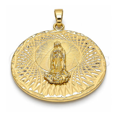 Oro Laminado Religious Pendant, Gold Filled Style Guadalupe Design, Diamond Cutting Finish, Golden Finish, 05.213.0039