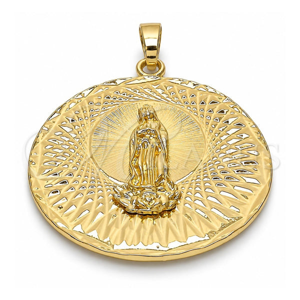 Oro Laminado Religious Pendant, Gold Filled Style Guadalupe Design, Diamond Cutting Finish, Golden Finish, 05.213.0039