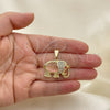 Oro Laminado Fancy Pendant, Gold Filled Style Elephant Design, with Garnet and White Crystal, Polished, Golden Finish, 05.213.0042