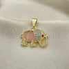 Oro Laminado Fancy Pendant, Gold Filled Style Elephant Design, with Garnet and White Crystal, Polished, Golden Finish, 05.213.0042