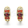Oro Laminado Huggie Hoop, Gold Filled Style with Garnet and White Cubic Zirconia, Polished, Golden Finish, 02.316.0028.15