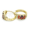 Oro Laminado Huggie Hoop, Gold Filled Style with Garnet and White Cubic Zirconia, Polished, Golden Finish, 02.316.0028.15