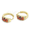 Oro Laminado Huggie Hoop, Gold Filled Style with Garnet and White Cubic Zirconia, Polished, Golden Finish, 02.316.0028.15