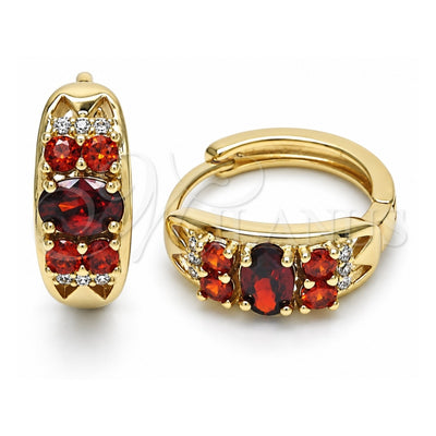 Oro Laminado Huggie Hoop, Gold Filled Style with Garnet and White Cubic Zirconia, Polished, Golden Finish, 02.316.0028.15