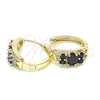 Oro Laminado Huggie Hoop, Gold Filled Style with Black and White Cubic Zirconia, Polished, Golden Finish, 02.316.0028.1.15