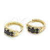 Oro Laminado Huggie Hoop, Gold Filled Style with Black and White Cubic Zirconia, Polished, Golden Finish, 02.316.0028.1.15
