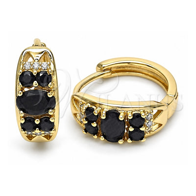 Oro Laminado Huggie Hoop, Gold Filled Style with Black and White Cubic Zirconia, Polished, Golden Finish, 02.316.0028.1.15