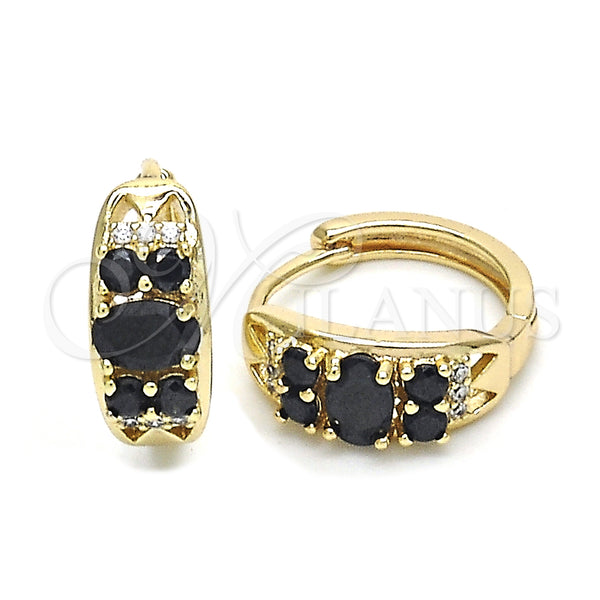 Gold Filled Hoop Earrings — Huggie Hoop with Black and White Cubic Zirconia — main product view — SKU 124871 | Oro Laminado aretes de aro — Huggie Hoop with negro and blanco Cubic Zirconia — SKU 124871