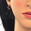 Oro Laminado Huggie Hoop, Gold Filled Style Baguette Design, with Garnet Micro Pave, Polished, Golden Finish, 02.316.0029.15