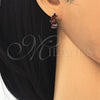 Oro Laminado Huggie Hoop, Gold Filled Style Baguette Design, with Garnet Micro Pave, Polished, Golden Finish, 02.316.0029.15