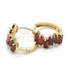 Oro Laminado Huggie Hoop, Gold Filled Style Baguette Design, with Garnet Micro Pave, Polished, Golden Finish, 02.316.0029.15