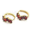 Oro Laminado Huggie Hoop, Gold Filled Style Baguette Design, with Garnet Micro Pave, Polished, Golden Finish, 02.316.0029.15