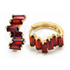 Oro Laminado Huggie Hoop, Gold Filled Style Baguette Design, with Garnet Micro Pave, Polished, Golden Finish, 02.316.0029.15