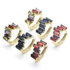 Oro Laminado Huggie Hoop, Gold Filled Style Baguette Design, with Garnet Micro Pave, Polished, Golden Finish, 02.316.0029.15