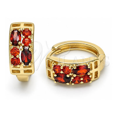Oro Laminado Huggie Hoop, Gold Filled Style with Garnet Cubic Zirconia, Polished, Golden Finish, 02.316.0030.15