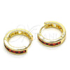 Oro Laminado Huggie Hoop, Gold Filled Style with Garnet Cubic Zirconia, Polished, Golden Finish, 02.316.0035.20