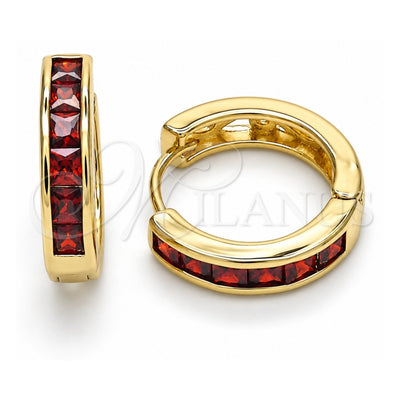 Oro Laminado Huggie Hoop, Gold Filled Style with Garnet Cubic Zirconia, Polished, Golden Finish, 02.316.0035.20