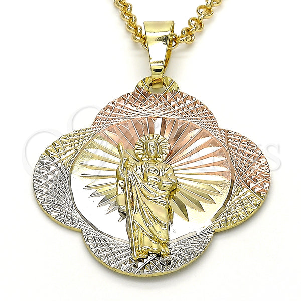 Gold Filled Pendant — Religious Pendant San Judas Design Diamond Cutting Tricolor — alternate product view — SKU 124891 | Oro Laminado dije — Religious Pendant San Judas diseño Diamond Cutting Tricolor — SKU 124891