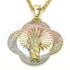 Oro Laminado Religious Pendant, Gold Filled Style San Judas Design, Diamond Cutting Finish, Tricolor, 05.253.0045