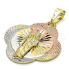 Oro Laminado Religious Pendant, Gold Filled Style San Judas Design, Diamond Cutting Finish, Tricolor, 05.253.0045