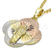 Oro Laminado Religious Pendant, Gold Filled Style San Judas Design, Diamond Cutting Finish, Tricolor, 05.253.0045