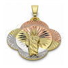 Oro Laminado Religious Pendant, Gold Filled Style San Judas Design, Diamond Cutting Finish, Tricolor, 05.253.0045