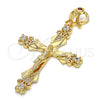Oro Laminado Religious Pendant, Gold Filled Style Crucifix Design, with Garnet and White Cubic Zirconia, Polished, Golden Finish, 05.253.0048