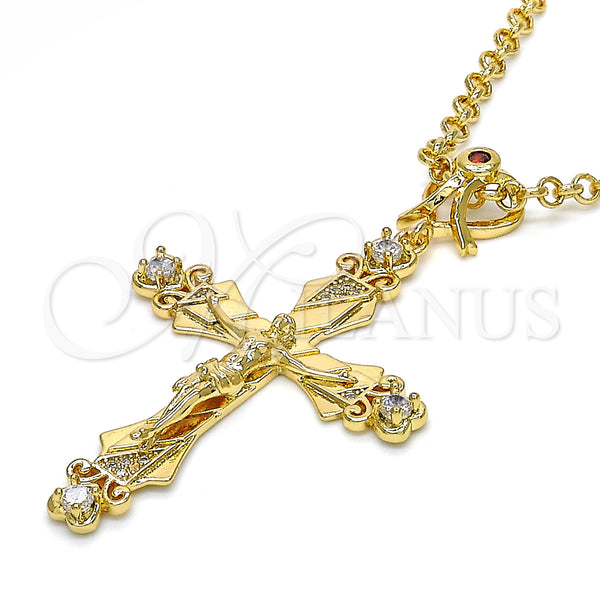 Gold Filled Pendant — Religious Pendant Crucifix Design with Garnet and White — alternate product view — SKU 124895 | Oro Laminado dije — Religious Pendant Crucifix diseño with Garnet and blanco — SKU 124895
