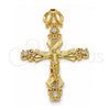 Oro Laminado Religious Pendant, Gold Filled Style Crucifix Design, with Garnet and White Cubic Zirconia, Polished, Golden Finish, 05.253.0048