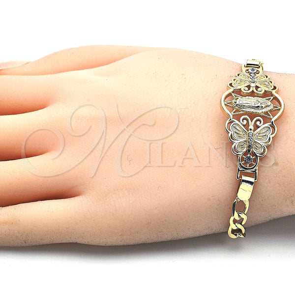 Gold Filled Bracelet — Fancy Bracelet Guadalupe and Butterfly Design with White — alternate product view — SKU 124900 | Oro Laminado brazalete — elegante Bracelet Guadalupe and Butterfly diseño with blanco — SKU 124900