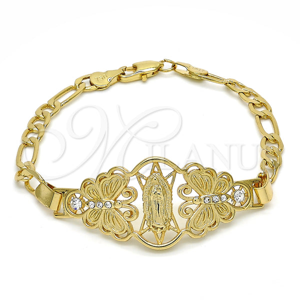 Gold Filled Bracelet — Fancy Bracelet Guadalupe and Butterfly Design with White — main product view — SKU 124900 | Oro Laminado brazalete — elegante Bracelet Guadalupe and Butterfly diseño with blanco — SKU 124900