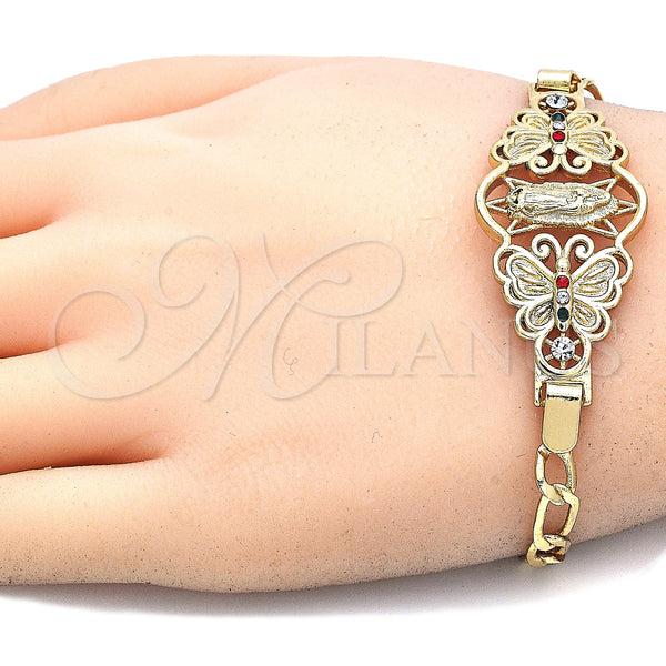 Gold Filled Bracelet — Fancy Bracelet Guadalupe and Butterfly Design with Multicolor — main product view — SKU 124901 | Oro Laminado brazalete — elegante Bracelet Guadalupe and Butterfly diseño with Multicolor — SKU 124901