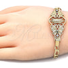 Oro Laminado Fancy Bracelet, Gold Filled Style Guadalupe and Butterfly Design, with Multicolor Crystal, Polished, Golden Finish, 03.253.0027.1.07 (05 MM Thickness, 7 Inches Length)
