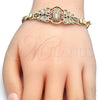 Oro Laminado Fancy Bracelet, Gold Filled Style Guadalupe and Butterfly Design, with Multicolor Crystal, Polished, Golden Finish, 03.253.0027.1.07 (05 MM Thickness, 7 Inches Length)
