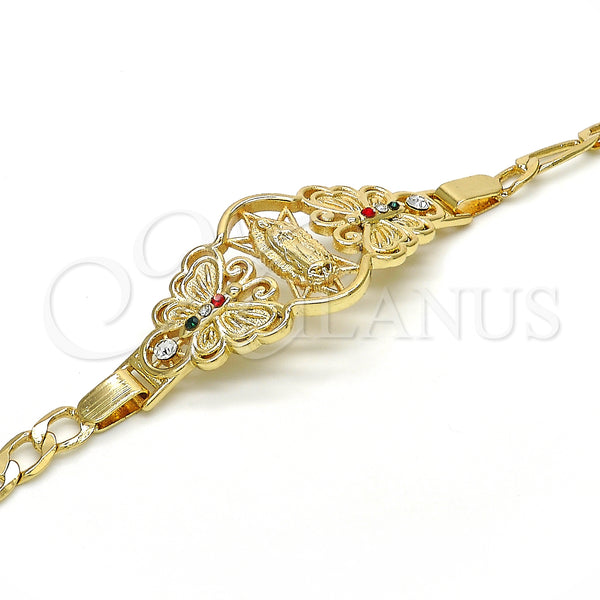 Gold Filled Bracelet — Fancy Bracelet Guadalupe and Butterfly Design with Multicolor — alternate product view — SKU 124901 | Oro Laminado brazalete — elegante Bracelet Guadalupe and Butterfly diseño with Multicolor — SKU 124901