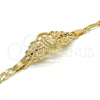 Oro Laminado Fancy Bracelet, Gold Filled Style Guadalupe and Butterfly Design, with Multicolor Crystal, Polished, Golden Finish, 03.253.0027.1.07 (05 MM Thickness, 7 Inches Length)