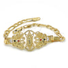 Oro Laminado Fancy Bracelet, Gold Filled Style Guadalupe and Butterfly Design, with Multicolor Crystal, Polished, Golden Finish, 03.253.0027.1.07 (05 MM Thickness, 7 Inches Length)