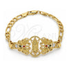 Oro Laminado Fancy Bracelet, Gold Filled Style Guadalupe and Butterfly Design, with Multicolor Crystal, Polished, Golden Finish, 03.253.0027.1.07 (05 MM Thickness, 7 Inches Length)