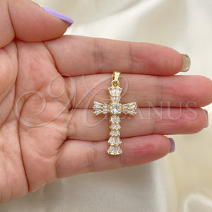 Gold Filled Pendant — Religious Pendant Cross and Baguette Design with White — main product view — SKU 124913 | Oro Laminado dije — Religious Pendant cruz and Baguette diseño with blanco — SKU 124913