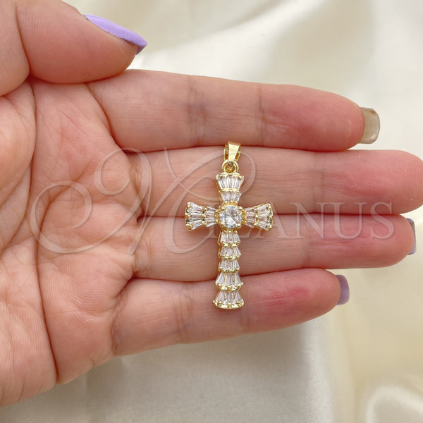 Gold Filled Pendant — Religious Pendant Cross and Baguette Design with White — main product view — SKU 124913 | Oro Laminado dije — Religious Pendant cruz and Baguette diseño with blanco — SKU 124913