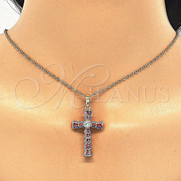 Gold Filled Pendant — Religious Pendant Cross and Baguette Design with Multicolor — alternate product view — SKU 124914 | Oro Laminado dije — Religious Pendant cruz and Baguette diseño with Multicolor — SKU 124914