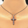 Oro Laminado Religious Pendant, Gold Filled Style Cross and Baguette Design, with Multicolor Cubic Zirconia, Polished, Golden Finish, 05.316.0002.1