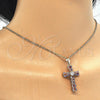 Oro Laminado Religious Pendant, Gold Filled Style Cross and Baguette Design, with Multicolor Cubic Zirconia, Polished, Golden Finish, 05.316.0002.1