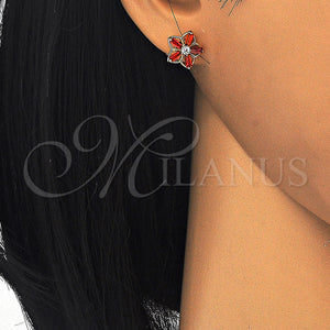 Gold Filled Ring — Stud Earring Flower and Baguette Design with Garnet — main product view — SKU 124915 | Oro Laminado anillo — Stud Earring flor and Baguette diseño with Garnet — SKU 124915